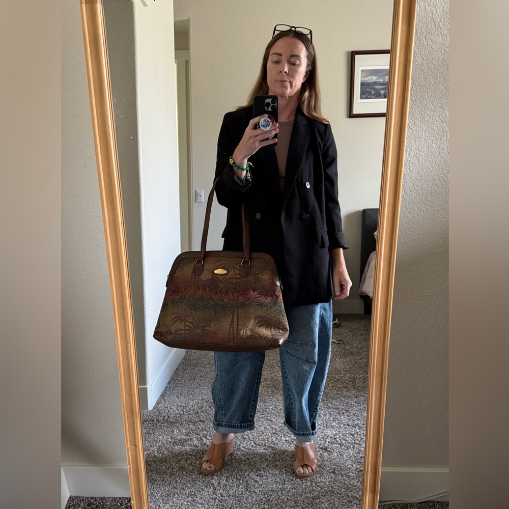 Ricardo Brand Brown Multicolor Tropical-Print Shoulder Bag - Picture 13 of 16
